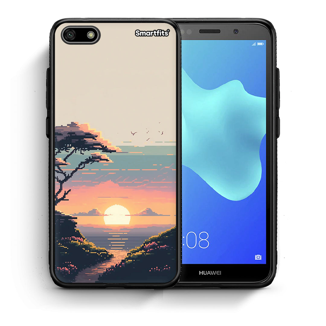 Θήκη Huawei Y5 2018 / Honor 7S Pixel Sunset από τη Smartfits με σχέδιο στο πίσω μέρος και μαύρο περίβλημα | Huawei Y5 2018 / Honor 7S Pixel Sunset case with colorful back and black bezels