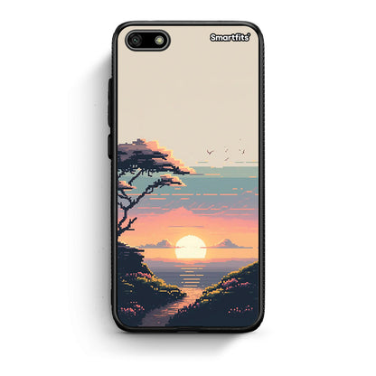 Huawei Y5 2018 Pixel Sunset Θήκη από τη Smartfits με σχέδιο στο πίσω μέρος και μαύρο περίβλημα | Smartphone case with colorful back and black bezels by Smartfits