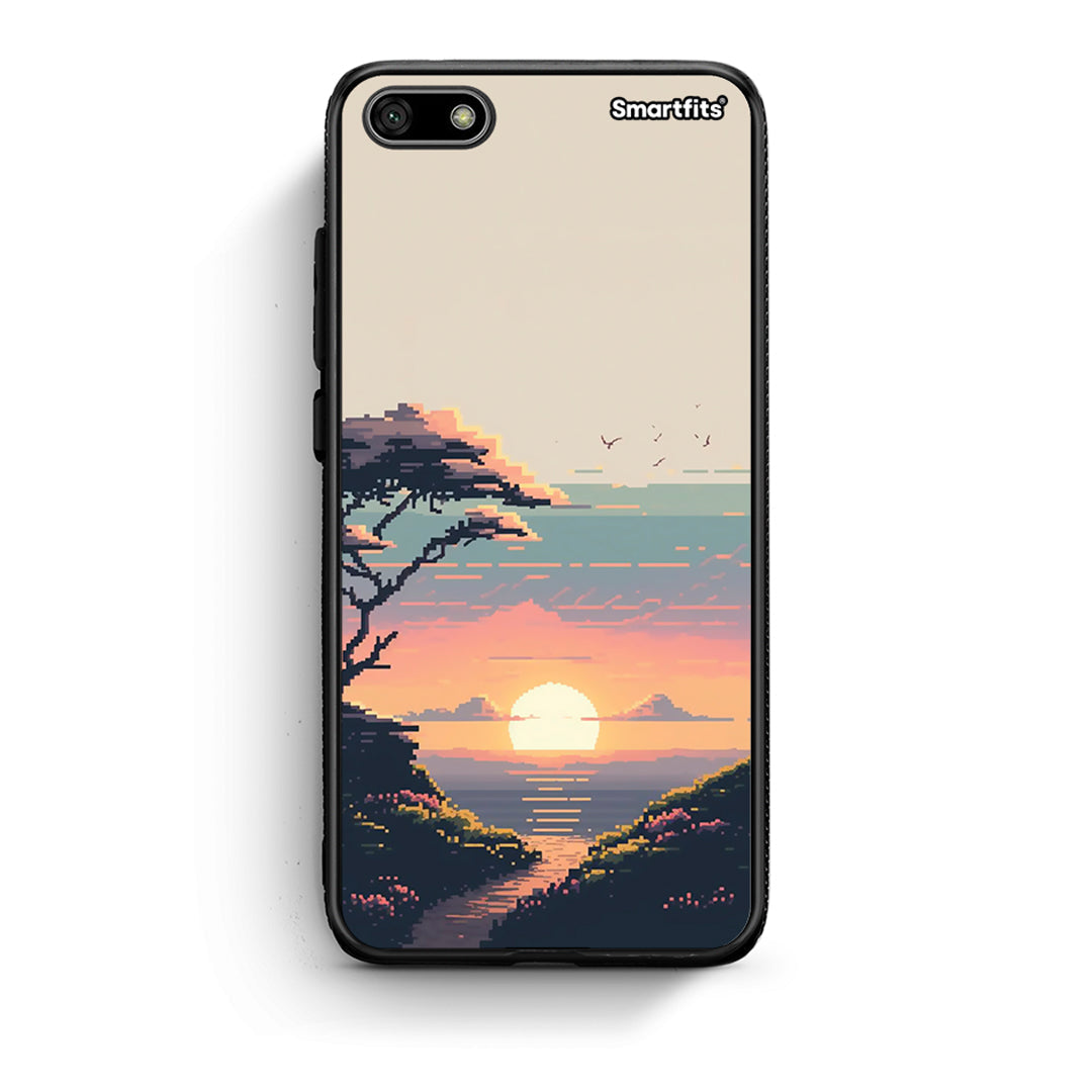 Huawei Y5 2018 Pixel Sunset Θήκη από τη Smartfits με σχέδιο στο πίσω μέρος και μαύρο περίβλημα | Smartphone case with colorful back and black bezels by Smartfits