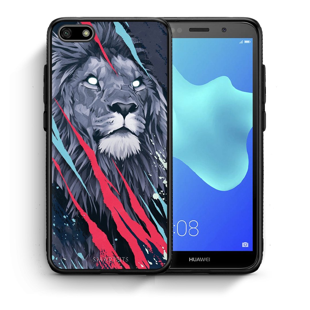 Θήκη Huawei Y5 2018/Honor 7S Lion Designer PopArt από τη Smartfits με σχέδιο στο πίσω μέρος και μαύρο περίβλημα | Huawei Y5 2018/Honor 7S Lion Designer PopArt case with colorful back and black bezels