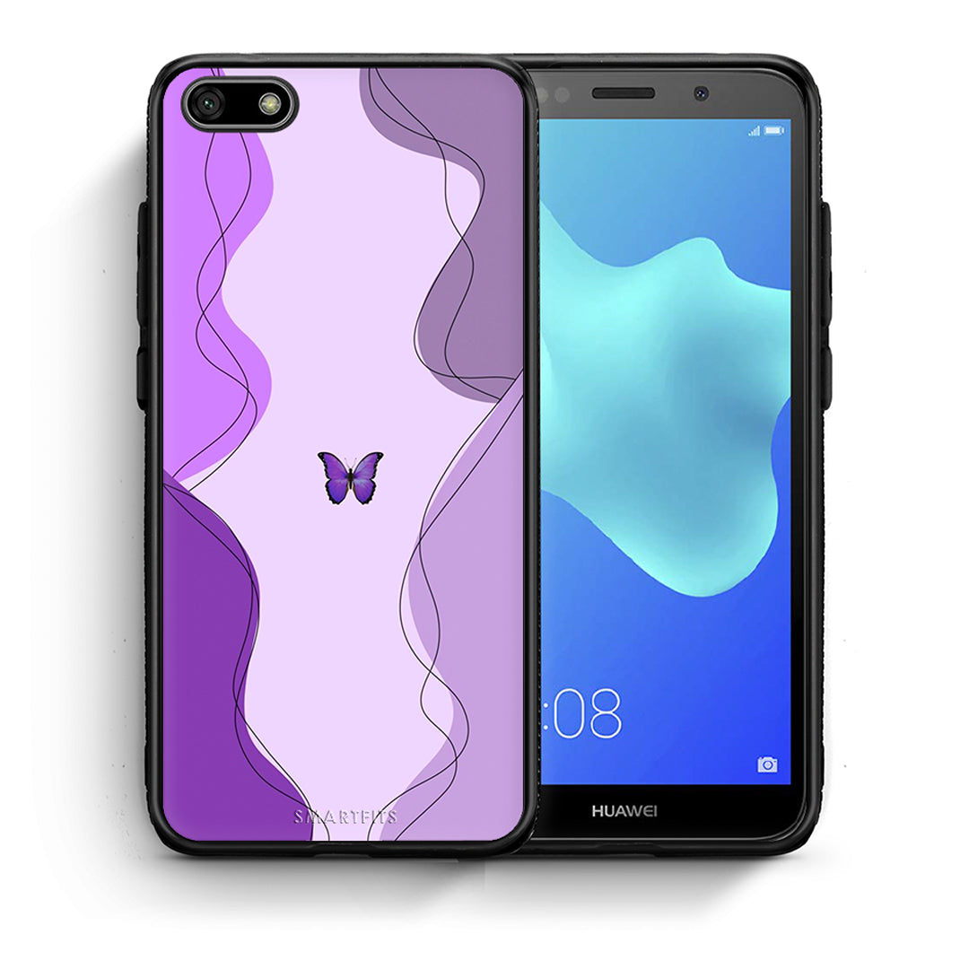 Θήκη Αγίου Βαλεντίνου Huawei Y5 2018 / Honor 7S Purple Mariposa από τη Smartfits με σχέδιο στο πίσω μέρος και μαύρο περίβλημα | Huawei Y5 2018 / Honor 7S Purple Mariposa case with colorful back and black bezels