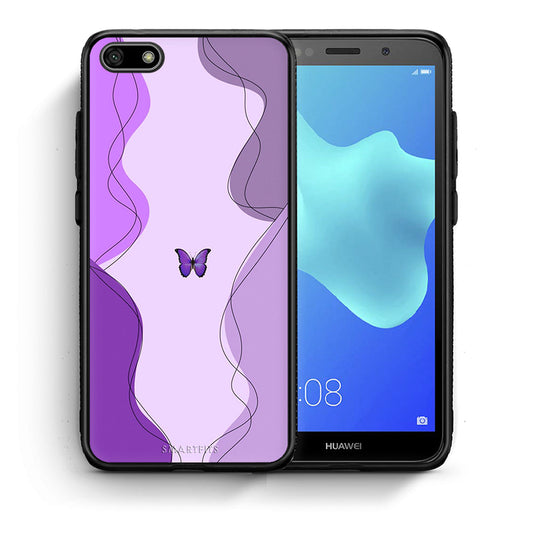 Θήκη Αγίου Βαλεντίνου Huawei Y5 2018 / Honor 7S Purple Mariposa από τη Smartfits με σχέδιο στο πίσω μέρος και μαύρο περίβλημα | Huawei Y5 2018 / Honor 7S Purple Mariposa case with colorful back and black bezels