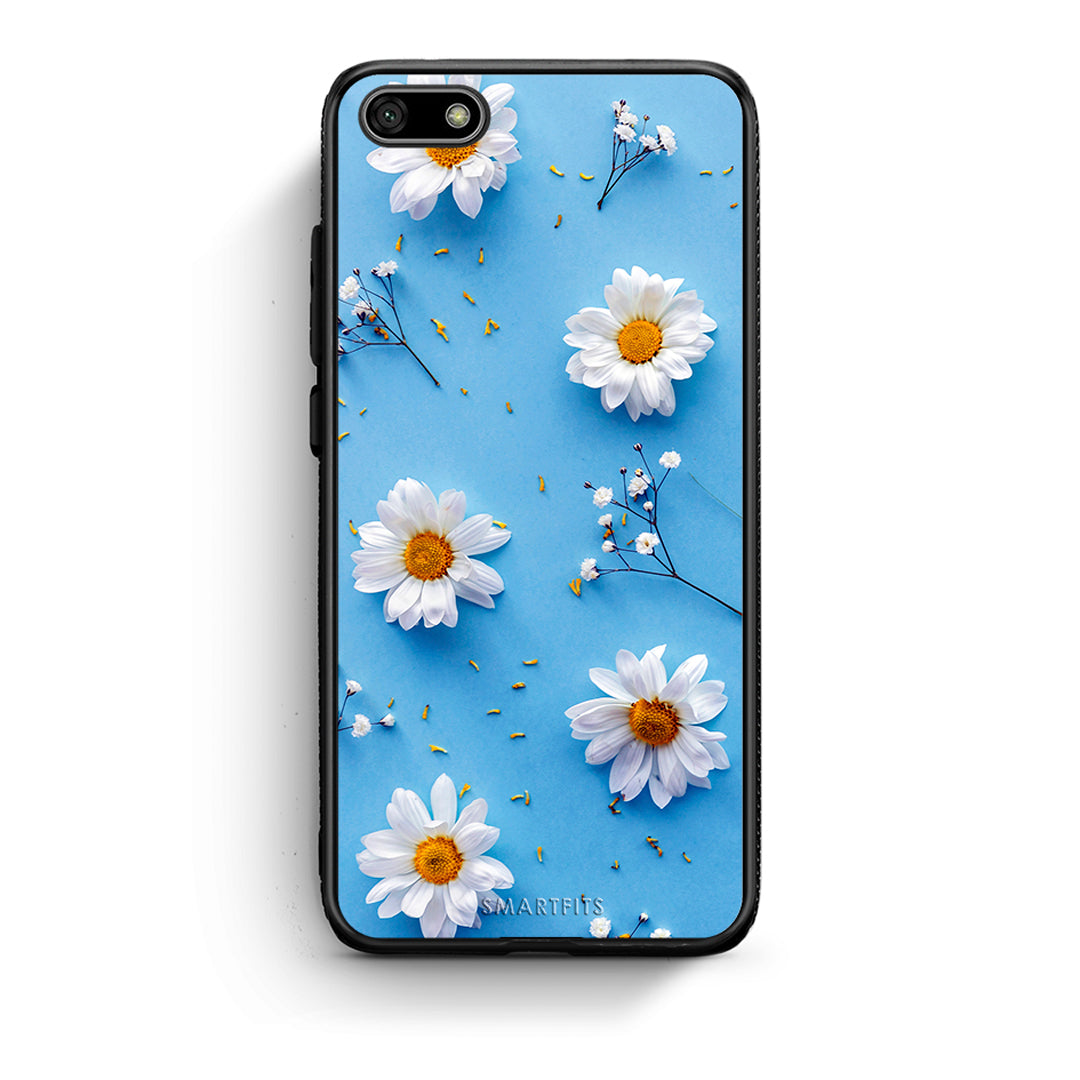 Huawei Y5 2018 Real Daisies θήκη από τη Smartfits με σχέδιο στο πίσω μέρος και μαύρο περίβλημα | Smartphone case with colorful back and black bezels by Smartfits