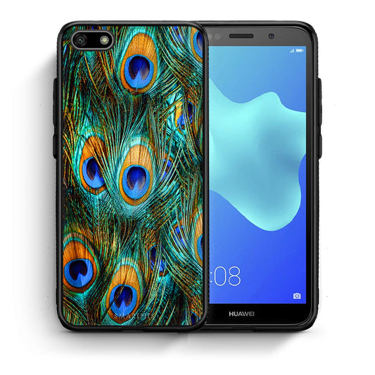 Θήκη Huawei Y5 2018/Honor 7S Real Peacock Feathers από τη Smartfits με σχέδιο στο πίσω μέρος και μαύρο περίβλημα | Huawei Y5 2018/Honor 7S Real Peacock Feathers case with colorful back and black bezels