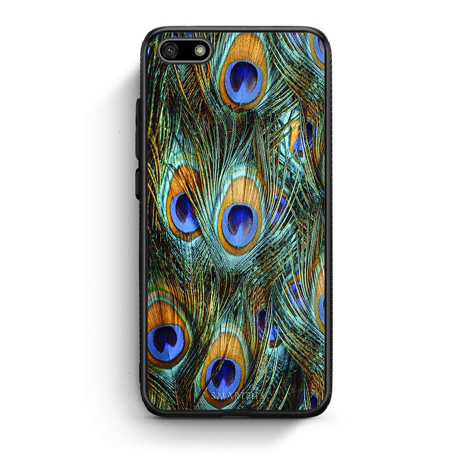 Huawei Y5 2018 Real Peacock Feathers θήκη από τη Smartfits με σχέδιο στο πίσω μέρος και μαύρο περίβλημα | Smartphone case with colorful back and black bezels by Smartfits