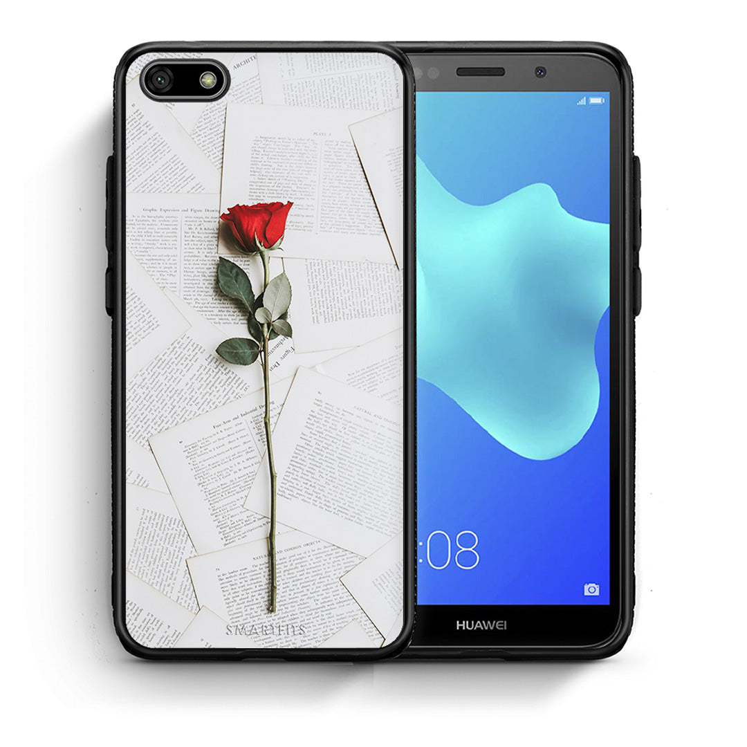 Θήκη Huawei Y5 2018/Honor 7S Red Rose από τη Smartfits με σχέδιο στο πίσω μέρος και μαύρο περίβλημα | Huawei Y5 2018/Honor 7S Red Rose case with colorful back and black bezels