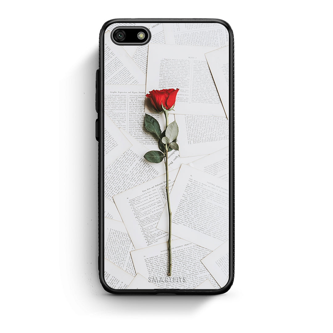 Huawei Y5 2018 Red Rose θήκη από τη Smartfits με σχέδιο στο πίσω μέρος και μαύρο περίβλημα | Smartphone case with colorful back and black bezels by Smartfits
