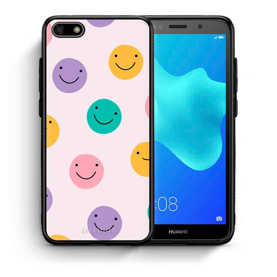 Θήκη Huawei Y5 2018/Honor 7S Smiley Faces από τη Smartfits με σχέδιο στο πίσω μέρος και μαύρο περίβλημα | Huawei Y5 2018/Honor 7S Smiley Faces case with colorful back and black bezels