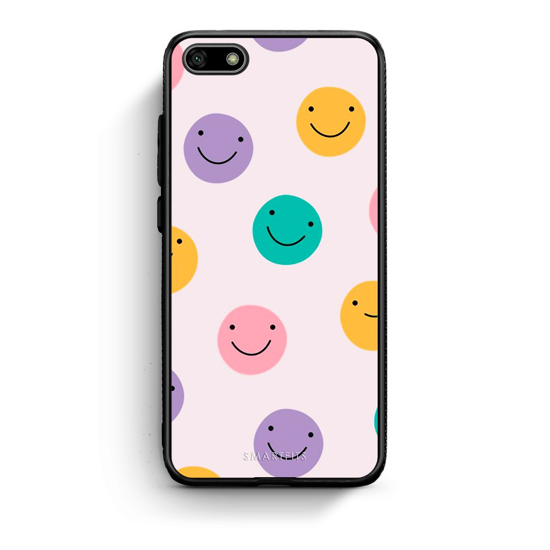 Huawei Y5 2018 Smiley Faces θήκη από τη Smartfits με σχέδιο στο πίσω μέρος και μαύρο περίβλημα | Smartphone case with colorful back and black bezels by Smartfits
