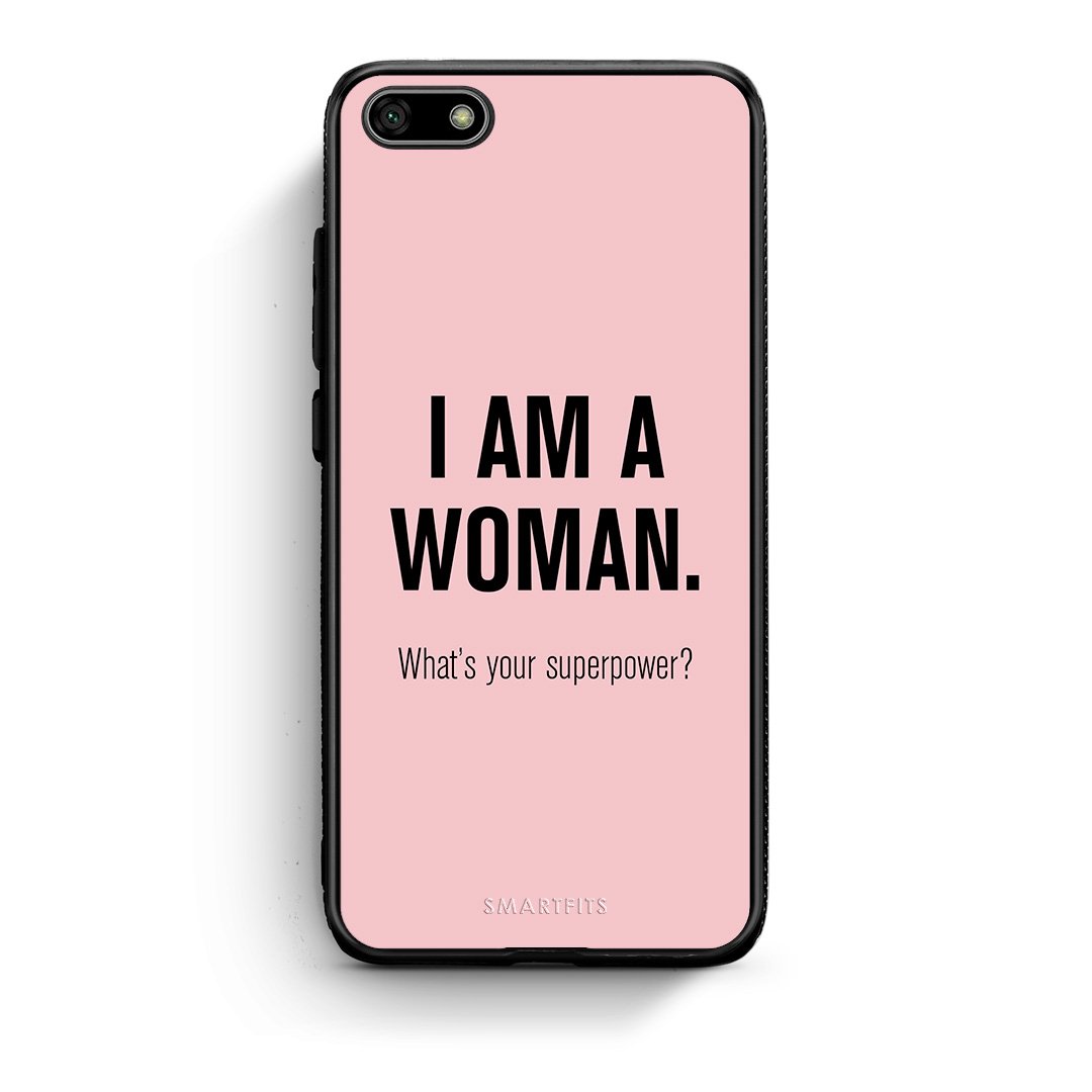 Huawei Y5 2018 Superpower Woman θήκη από τη Smartfits με σχέδιο στο πίσω μέρος και μαύρο περίβλημα | Smartphone case with colorful back and black bezels by Smartfits