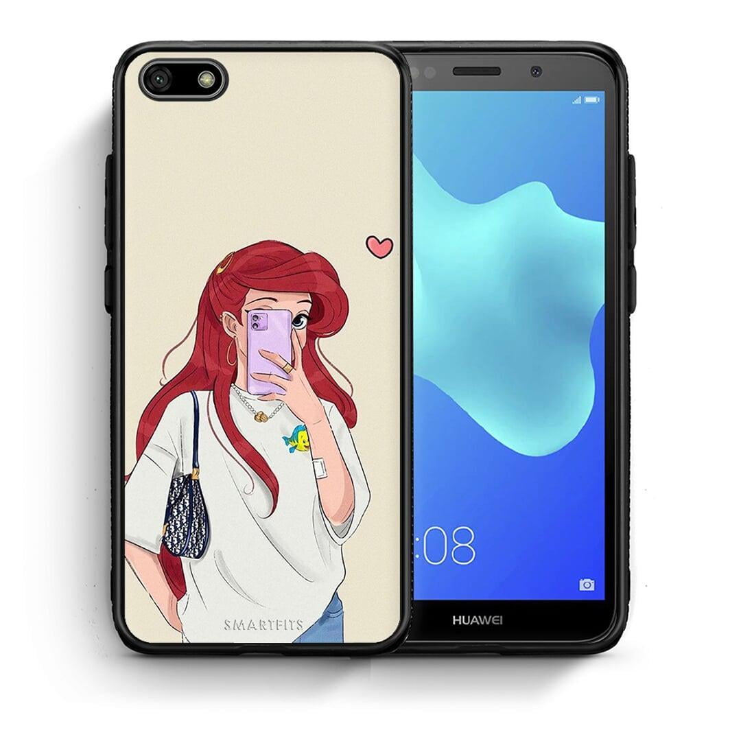 Θήκη Huawei Y5 2018 / Honor 7S Walking Mermaid από τη Smartfits με σχέδιο στο πίσω μέρος και μαύρο περίβλημα | Huawei Y5 2018 / Honor 7S Walking Mermaid case with colorful back and black bezels