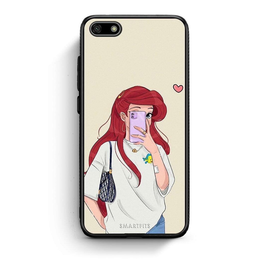 Huawei Y5 2018 Walking Mermaid Θήκη από τη Smartfits με σχέδιο στο πίσω μέρος και μαύρο περίβλημα | Smartphone case with colorful back and black bezels by Smartfits
