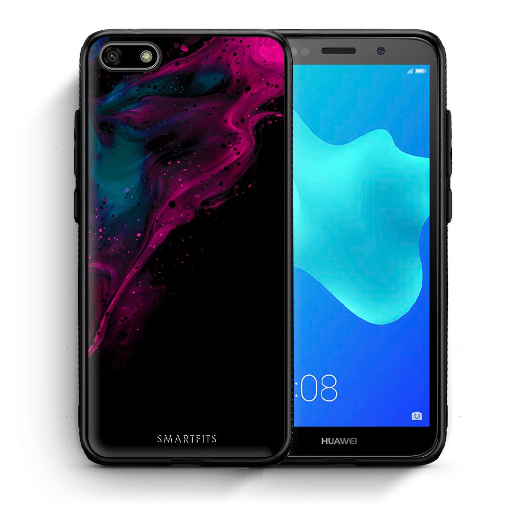 Θήκη Huawei Y5 2018/Honor 7S Pink Black Watercolor από τη Smartfits με σχέδιο στο πίσω μέρος και μαύρο περίβλημα | Huawei Y5 2018/Honor 7S Pink Black Watercolor case with colorful back and black bezels