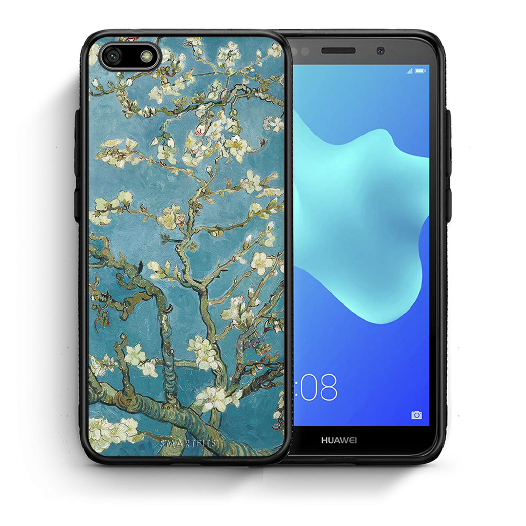 Θήκη Huawei Y5 2018/Honor 7S White Blossoms από τη Smartfits με σχέδιο στο πίσω μέρος και μαύρο περίβλημα | Huawei Y5 2018/Honor 7S White Blossoms case with colorful back and black bezels
