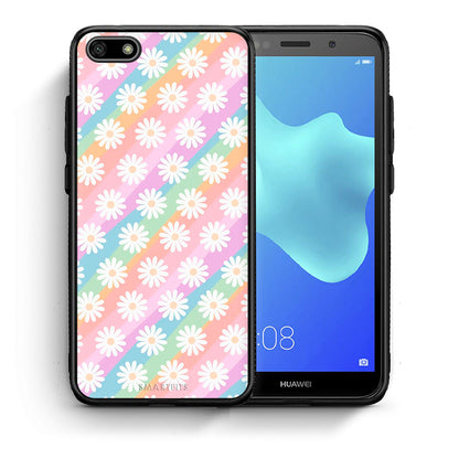 Θήκη Huawei Y5 2018/Honor 7S White Daisies από τη Smartfits με σχέδιο στο πίσω μέρος και μαύρο περίβλημα | Huawei Y5 2018/Honor 7S White Daisies case with colorful back and black bezels