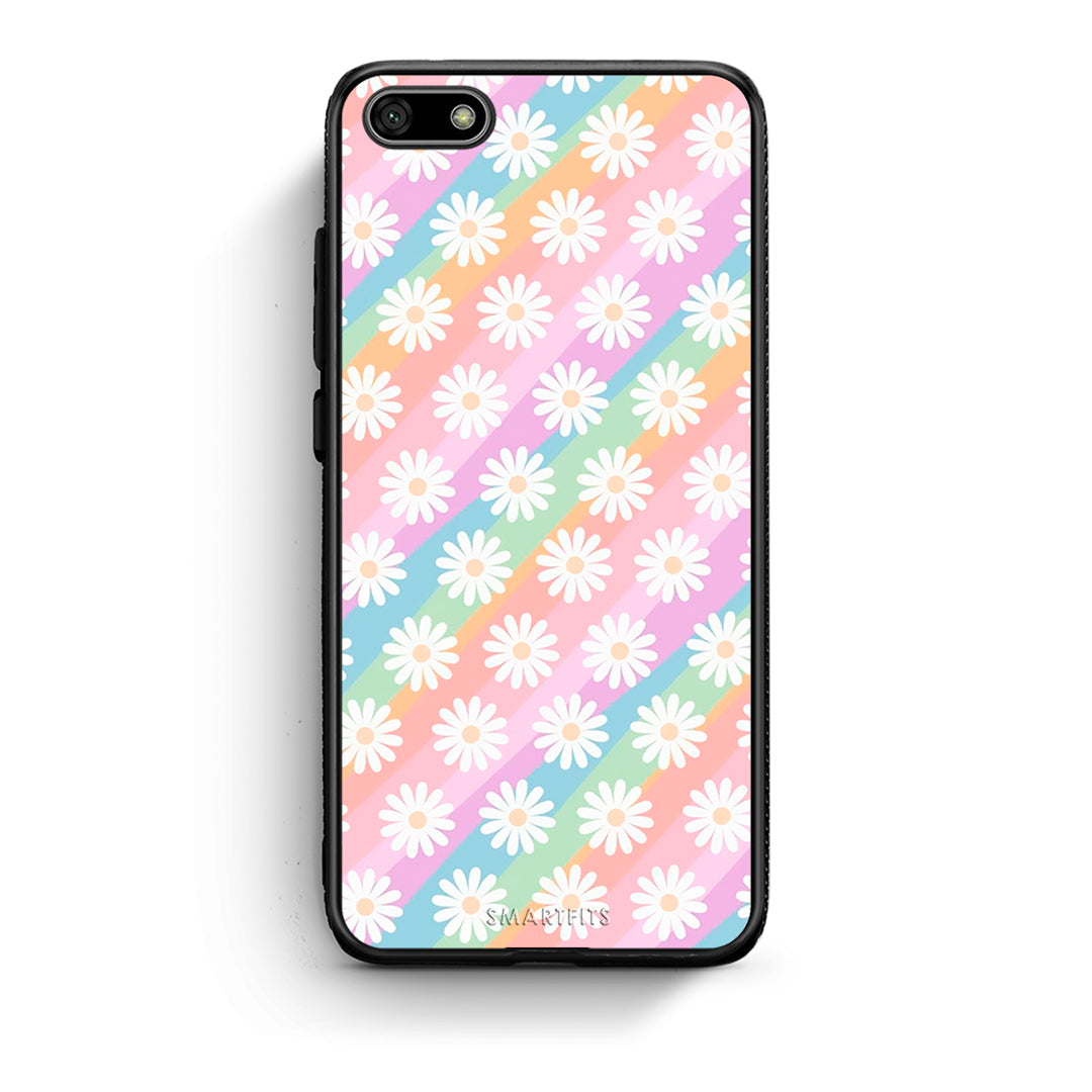 Huawei Y5 2018 White Daisies θήκη από τη Smartfits με σχέδιο στο πίσω μέρος και μαύρο περίβλημα | Smartphone case with colorful back and black bezels by Smartfits