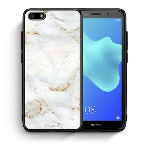 Θήκη Huawei Y5 2018/Honor 7S White Gold Marble από τη Smartfits με σχέδιο στο πίσω μέρος και μαύρο περίβλημα | Huawei Y5 2018/Honor 7S White Gold Marble case with colorful back and black bezels