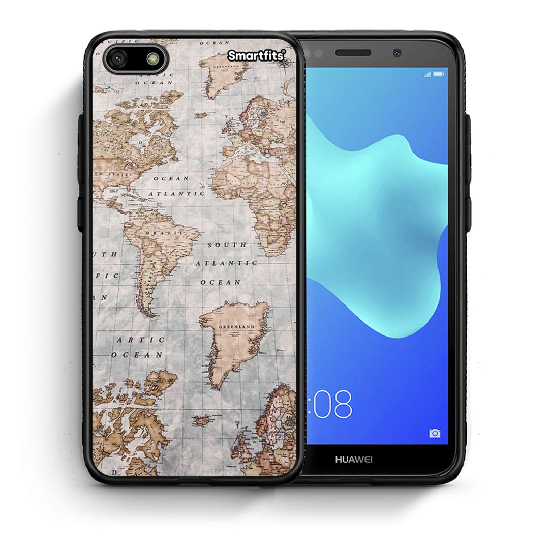 Θήκη Huawei Y5 2018 / Honor 7S World Map από τη Smartfits με σχέδιο στο πίσω μέρος και μαύρο περίβλημα | Huawei Y5 2018 / Honor 7S World Map case with colorful back and black bezels