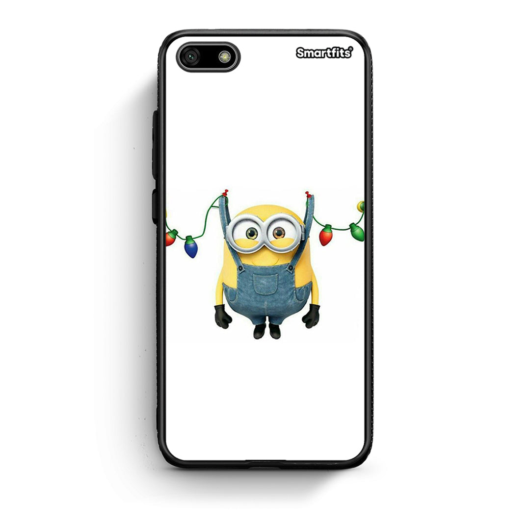 Huawei Y5 2018 Xmas Minion Lights θήκη από τη Smartfits με σχέδιο στο πίσω μέρος και μαύρο περίβλημα | Smartphone case with colorful back and black bezels by Smartfits