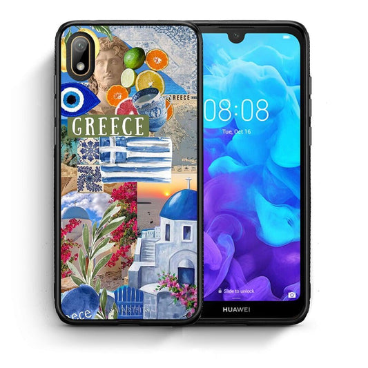 Θήκη Huawei Y5 2019 All Greek από τη Smartfits με σχέδιο στο πίσω μέρος και μαύρο περίβλημα | Huawei Y5 2019 All Greek case with colorful back and black bezels