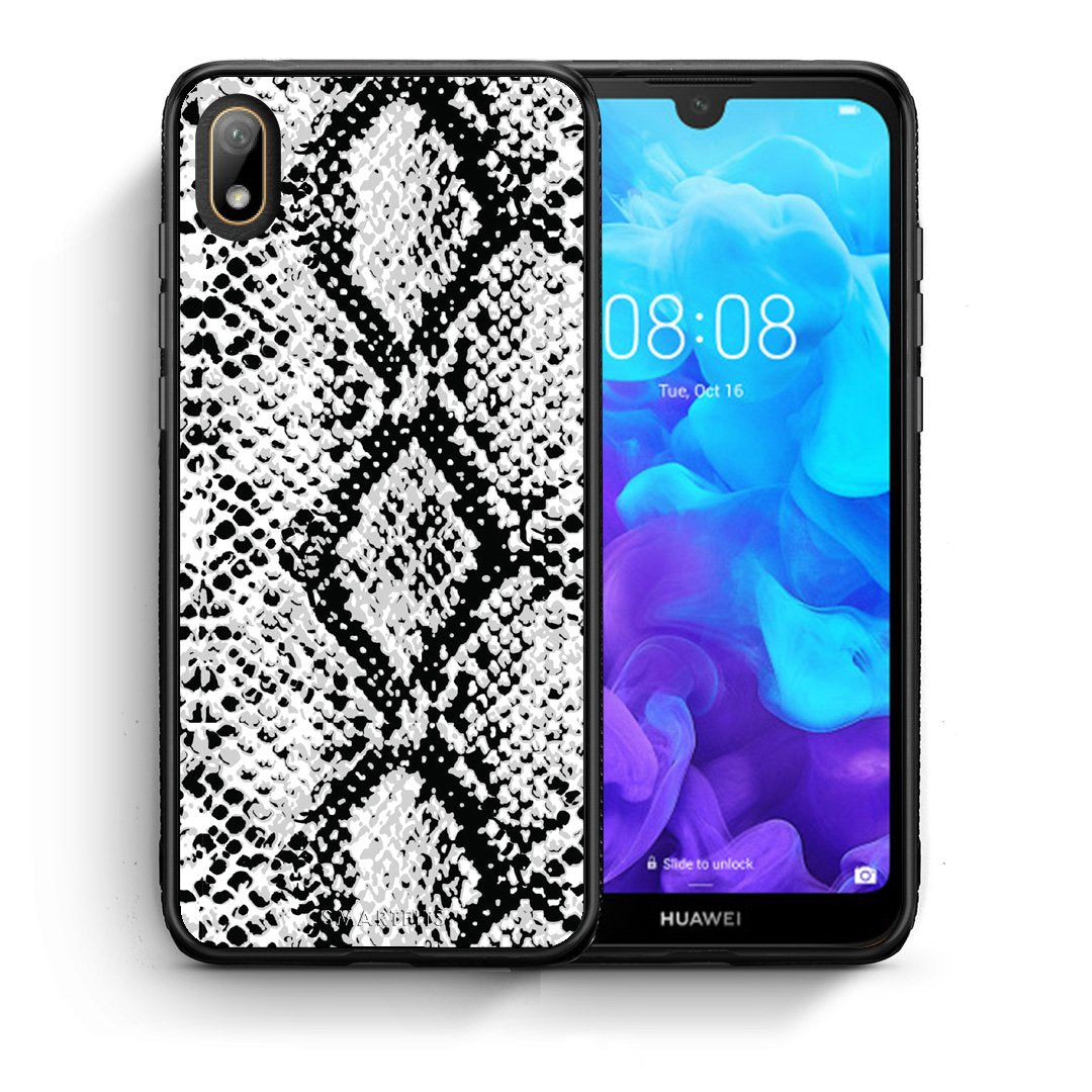 Θήκη Huawei Y5 2019 White Snake Animal από τη Smartfits με σχέδιο στο πίσω μέρος και μαύρο περίβλημα | Huawei Y5 2019 White Snake Animal case with colorful back and black bezels