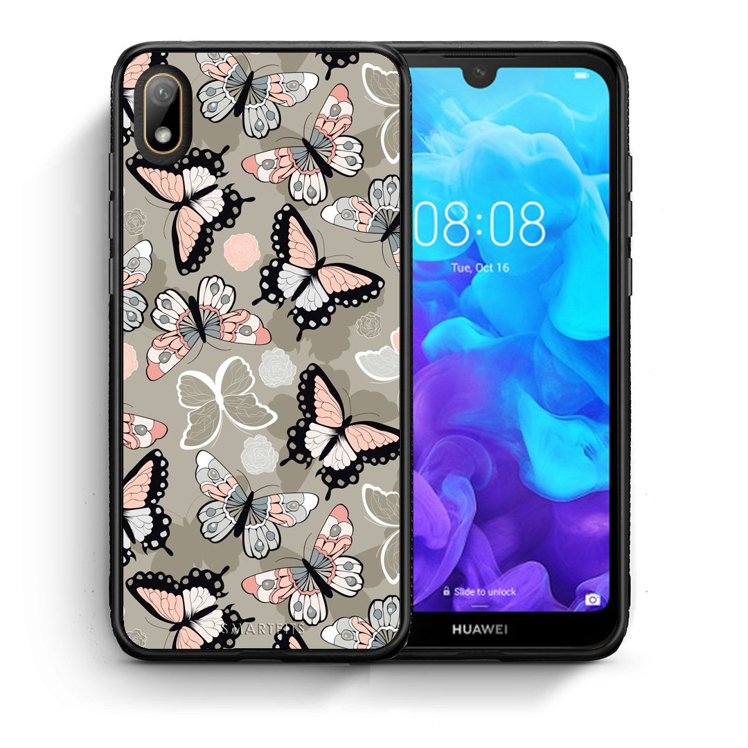 Θήκη Huawei Y5 2019 Butterflies Boho από τη Smartfits με σχέδιο στο πίσω μέρος και μαύρο περίβλημα | Huawei Y5 2019 Butterflies Boho case with colorful back and black bezels