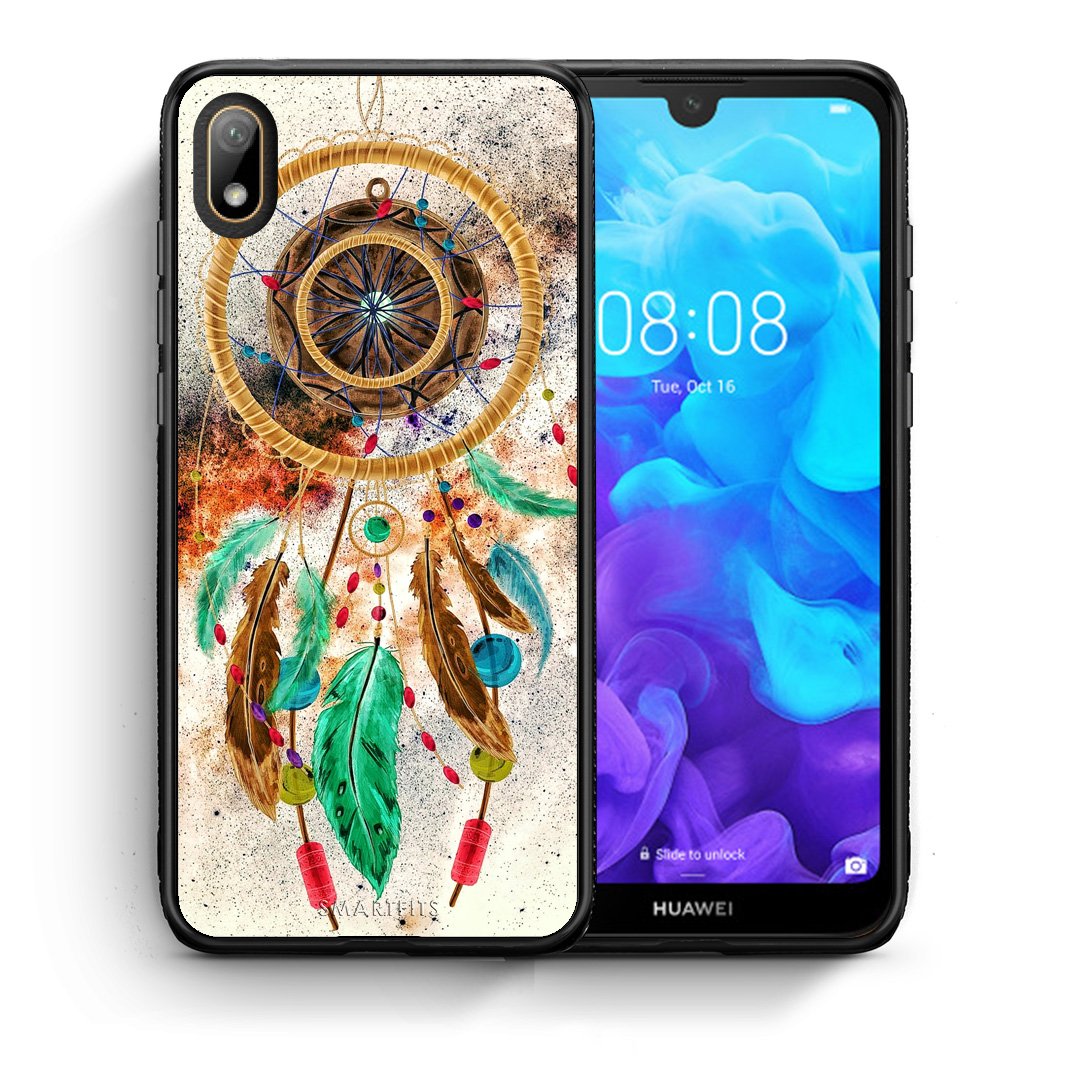 Θήκη Huawei Y5 2019 DreamCatcher Boho από τη Smartfits με σχέδιο στο πίσω μέρος και μαύρο περίβλημα | Huawei Y5 2019 DreamCatcher Boho case with colorful back and black bezels