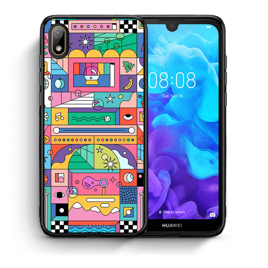 Θήκη Huawei Y5 2019 Bubbles Soap από τη Smartfits με σχέδιο στο πίσω μέρος και μαύρο περίβλημα | Huawei Y5 2019 Bubbles Soap case with colorful back and black bezels