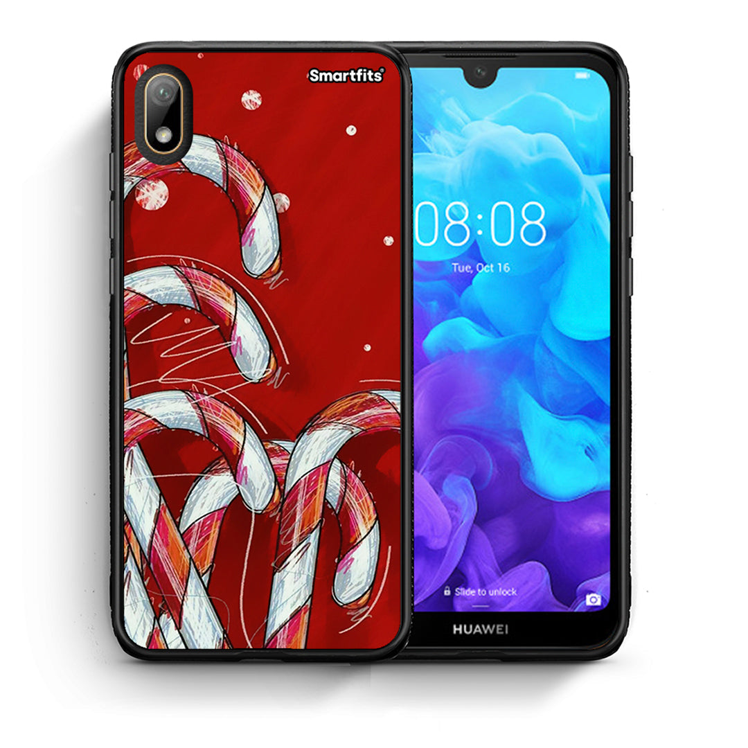 Θήκη Huawei Y5 2019 Candy Cane από τη Smartfits με σχέδιο στο πίσω μέρος και μαύρο περίβλημα | Huawei Y5 2019 Candy Cane case with colorful back and black bezels