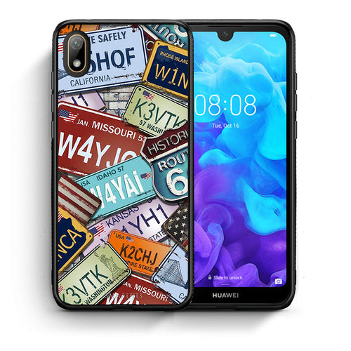 Θήκη Huawei Y5 2019 Car Plates από τη Smartfits με σχέδιο στο πίσω μέρος και μαύρο περίβλημα | Huawei Y5 2019 Car Plates case with colorful back and black bezels