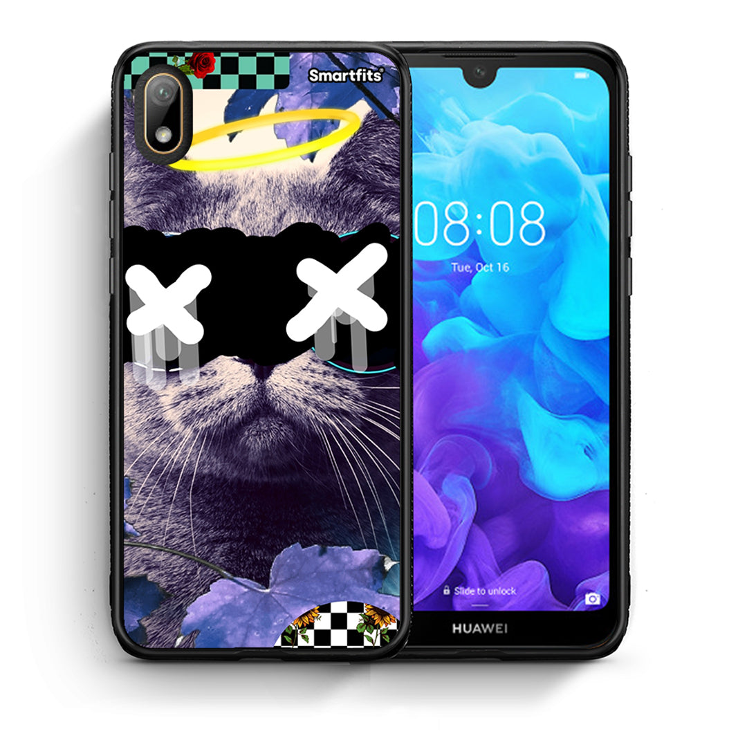 Θήκη Huawei Y5 2019 Cat Collage από τη Smartfits με σχέδιο στο πίσω μέρος και μαύρο περίβλημα | Huawei Y5 2019 Cat Collage case with colorful back and black bezels