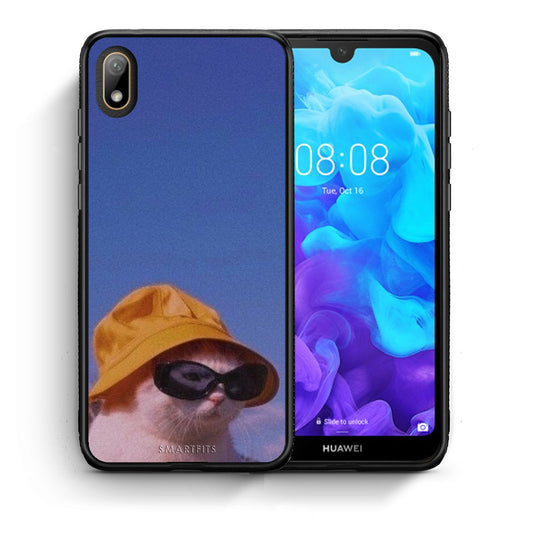 Θήκη Huawei Y5 2019 Cat Diva από τη Smartfits με σχέδιο στο πίσω μέρος και μαύρο περίβλημα | Huawei Y5 2019 Cat Diva case with colorful back and black bezels