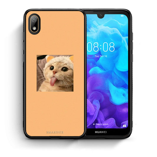 Θήκη Huawei Y5 2019 Cat Tongue από τη Smartfits με σχέδιο στο πίσω μέρος και μαύρο περίβλημα | Huawei Y5 2019 Cat Tongue case with colorful back and black bezels
