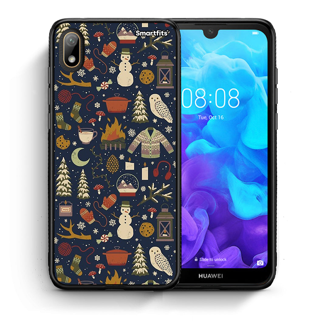Θήκη Huawei Y5 2019 Christmas Elements από τη Smartfits με σχέδιο στο πίσω μέρος και μαύρο περίβλημα | Huawei Y5 2019 Christmas Elements case with colorful back and black bezels