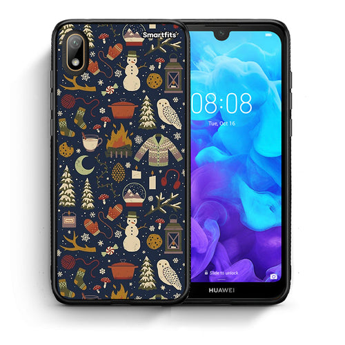 Θήκη Huawei Y5 2019 Christmas Elements από τη Smartfits με σχέδιο στο πίσω μέρος και μαύρο περίβλημα | Huawei Y5 2019 Christmas Elements case with colorful back and black bezels
