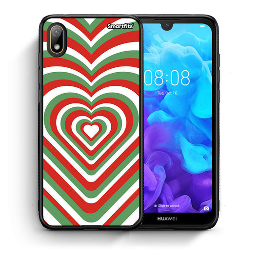 Θήκη Huawei Y5 2019 Christmas Hearts από τη Smartfits με σχέδιο στο πίσω μέρος και μαύρο περίβλημα | Huawei Y5 2019 Christmas Hearts case with colorful back and black bezels