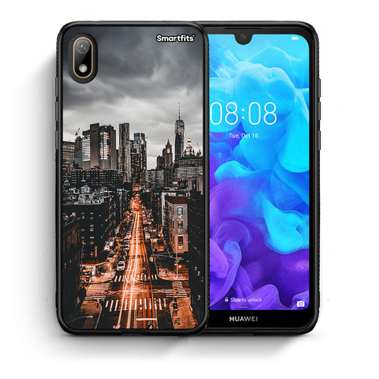 Θήκη Huawei Y5 2019 City Lights από τη Smartfits με σχέδιο στο πίσω μέρος και μαύρο περίβλημα | Huawei Y5 2019 City Lights case with colorful back and black bezels