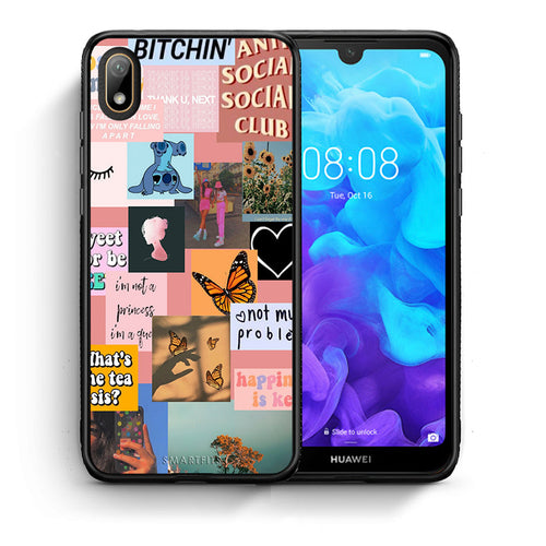 Θήκη Αγίου Βαλεντίνου Huawei Y5 2019 Collage Bitchin από τη Smartfits με σχέδιο στο πίσω μέρος και μαύρο περίβλημα | Huawei Y5 2019 Collage Bitchin case with colorful back and black bezels