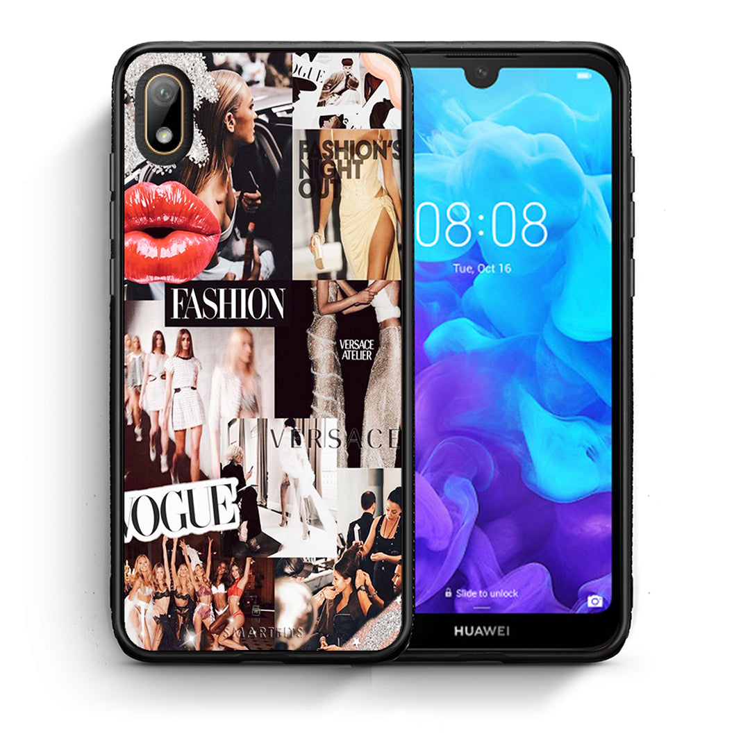 Θήκη Αγίου Βαλεντίνου Huawei Y5 2019 Collage Fashion από τη Smartfits με σχέδιο στο πίσω μέρος και μαύρο περίβλημα | Huawei Y5 2019 Collage Fashion case with colorful back and black bezels