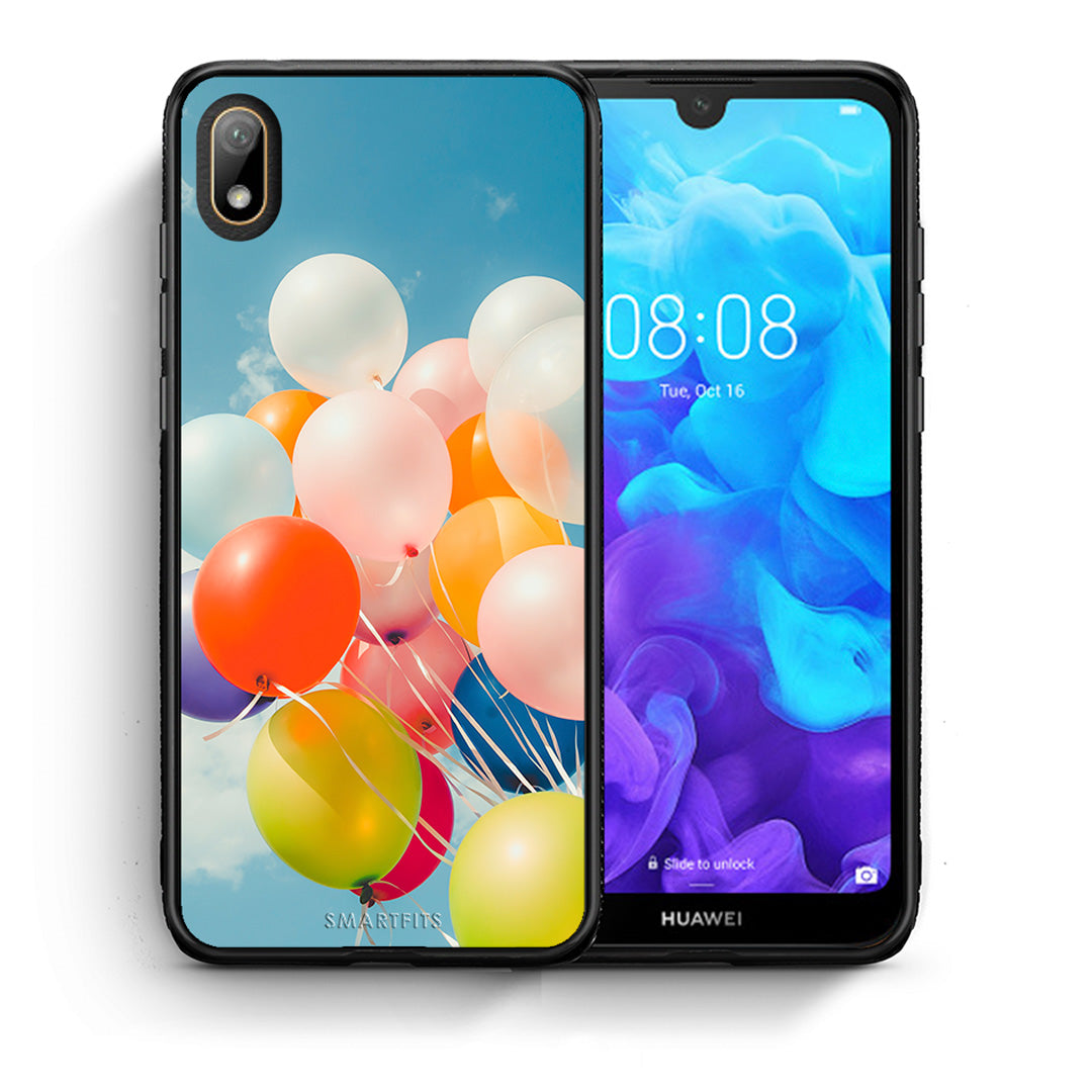Θήκη Huawei Y5 2019 Colorful Balloons από τη Smartfits με σχέδιο στο πίσω μέρος και μαύρο περίβλημα | Huawei Y5 2019 Colorful Balloons case with colorful back and black bezels