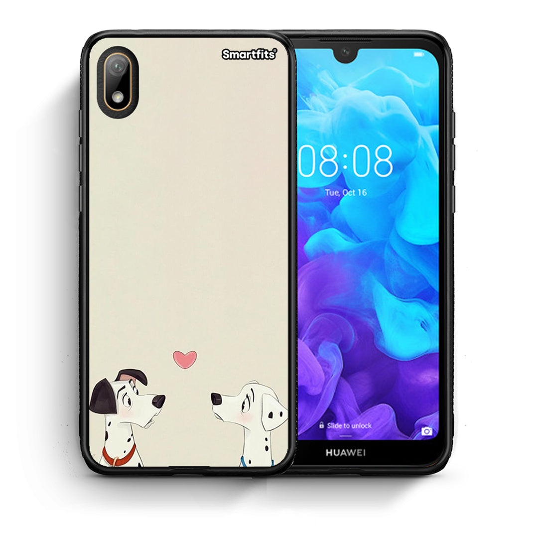 Θήκη Huawei Y5 2019 Dalmatians Love από τη Smartfits με σχέδιο στο πίσω μέρος και μαύρο περίβλημα | Huawei Y5 2019 Dalmatians Love case with colorful back and black bezels