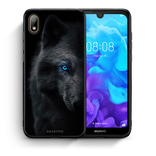 Θήκη Huawei Y5 2019 Dark Wolf από τη Smartfits με σχέδιο στο πίσω μέρος και μαύρο περίβλημα | Huawei Y5 2019 Dark Wolf case with colorful back and black bezels