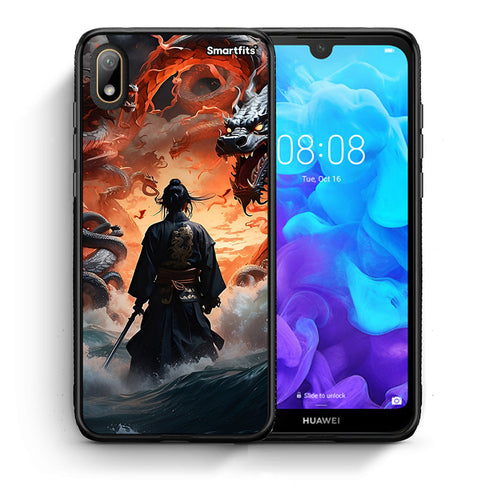 Θήκη Huawei Y5 2019 Dragons Fight από τη Smartfits με σχέδιο στο πίσω μέρος και μαύρο περίβλημα | Huawei Y5 2019 Dragons Fight case with colorful back and black bezels