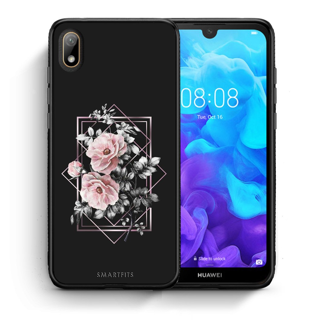 Θήκη Huawei Y5 2019 Frame Flower από τη Smartfits με σχέδιο στο πίσω μέρος και μαύρο περίβλημα | Huawei Y5 2019 Frame Flower case with colorful back and black bezels