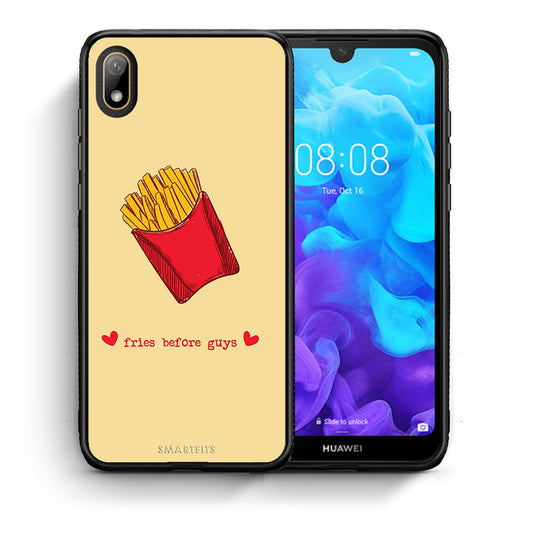 Θήκη Αγίου Βαλεντίνου Huawei Y5 2019 Fries Before Guys από τη Smartfits με σχέδιο στο πίσω μέρος και μαύρο περίβλημα | Huawei Y5 2019 Fries Before Guys case with colorful back and black bezels