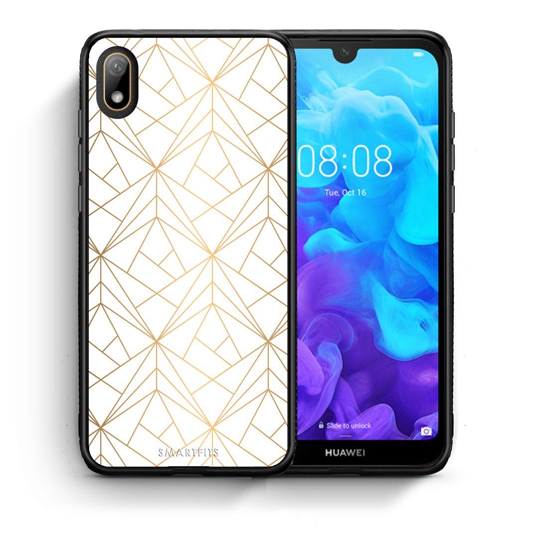 Θήκη Huawei Y5 2019 Luxury White Geometric από τη Smartfits με σχέδιο στο πίσω μέρος και μαύρο περίβλημα | Huawei Y5 2019 Luxury White Geometric case with colorful back and black bezels