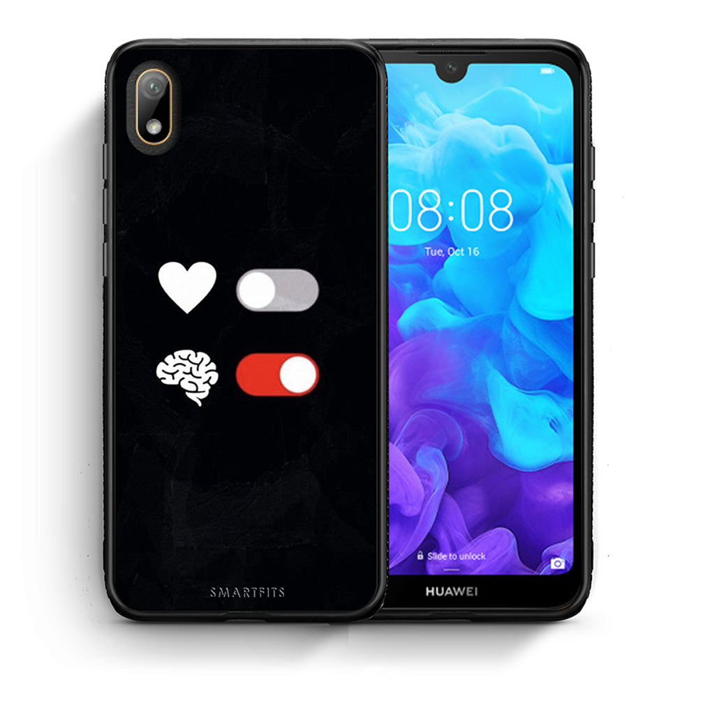 Θήκη Αγίου Βαλεντίνου Huawei Y5 2019 Heart Vs Brain από τη Smartfits με σχέδιο στο πίσω μέρος και μαύρο περίβλημα | Huawei Y5 2019 Heart Vs Brain case with colorful back and black bezels