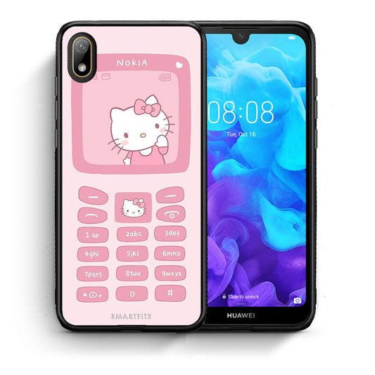 Θήκη Αγίου Βαλεντίνου Huawei Y5 2019 Hello Kitten από τη Smartfits με σχέδιο στο πίσω μέρος και μαύρο περίβλημα | Huawei Y5 2019 Hello Kitten case with colorful back and black bezels