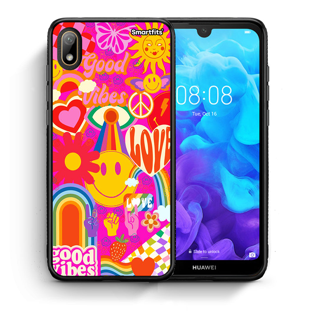 Θήκη Huawei Y5 2019 Hippie Love από τη Smartfits με σχέδιο στο πίσω μέρος και μαύρο περίβλημα | Huawei Y5 2019 Hippie Love case with colorful back and black bezels