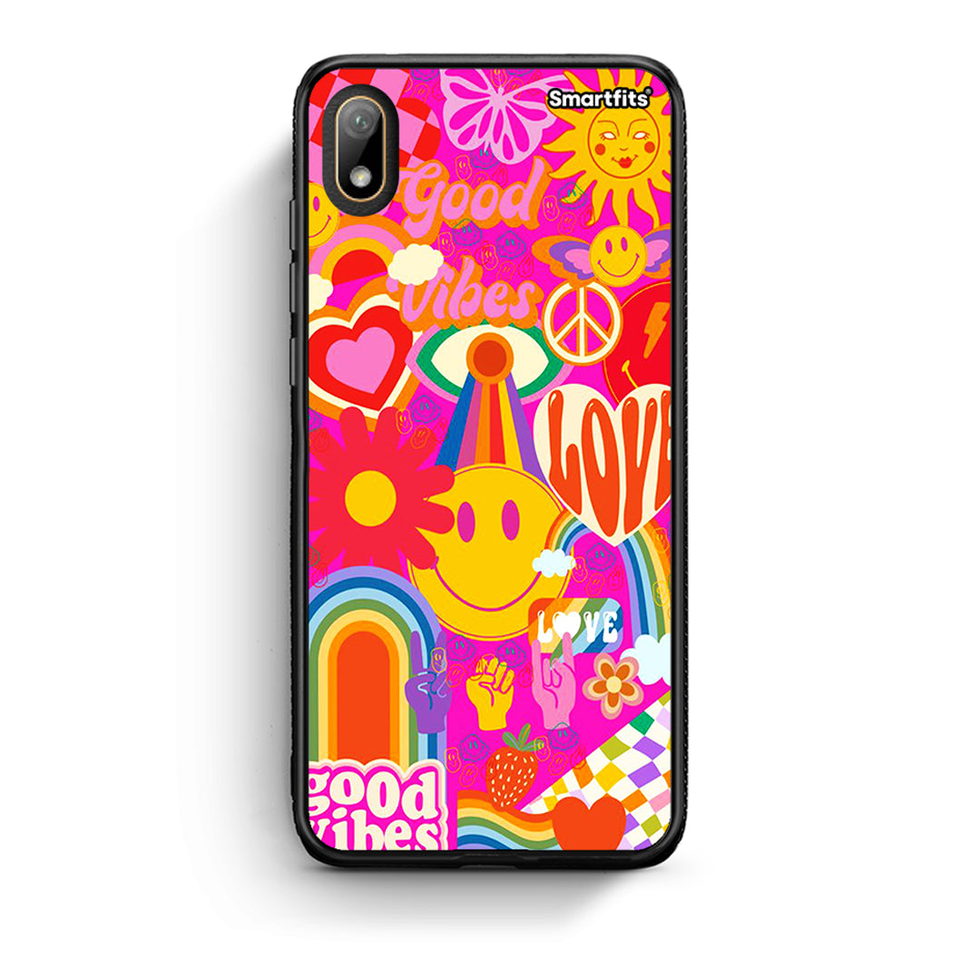 Huawei Y5 2019 Hippie Love θήκη από τη Smartfits με σχέδιο στο πίσω μέρος και μαύρο περίβλημα | Smartphone case with colorful back and black bezels by Smartfits